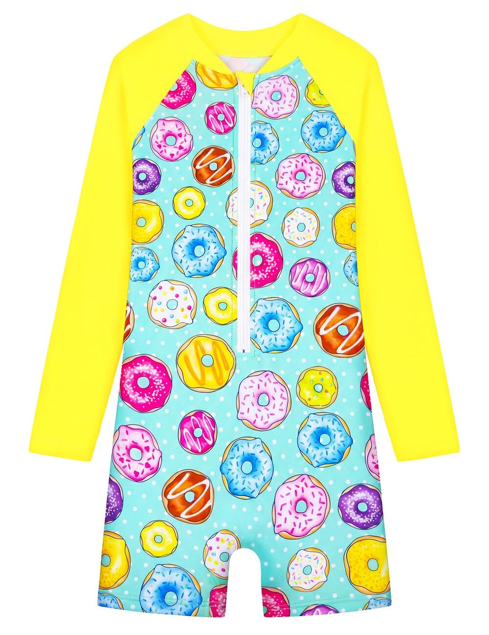 Tziharora Girl Swim body suit Size 3-4t Toddler Yellow Green Swimwear half zip